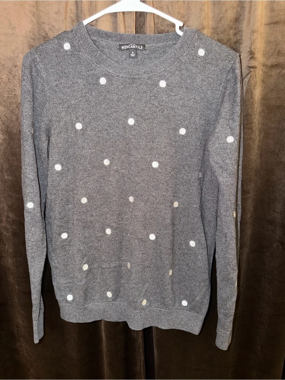 J. Crew Gray Crewneck Sweater with White Polka Dots